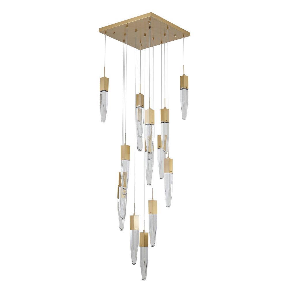 15-Light Gold Chandelier With A Clear iceberg bubble Crystal. Picture 2