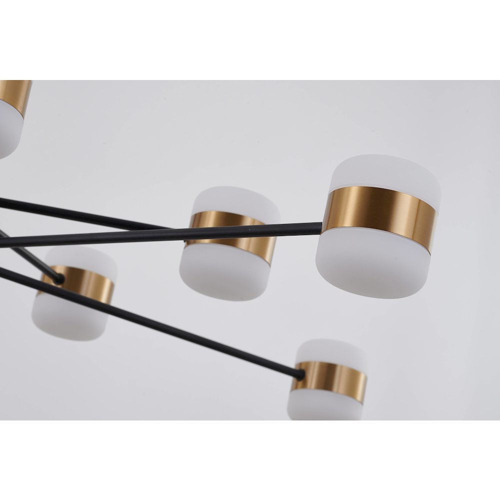 10-Light Black LED Chandelier With Gold Accents And White Acrylic Shades. Picture 3