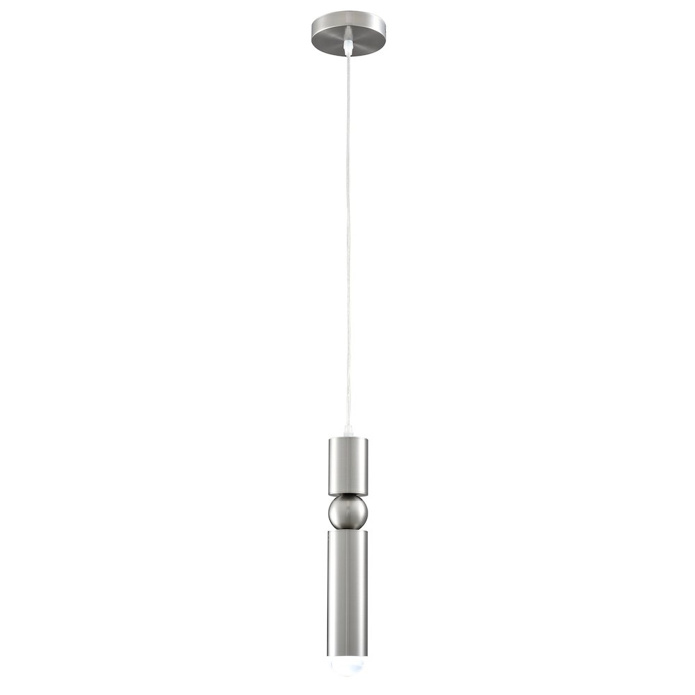 1-Light Shiny Nickel Single Pendant With A Frosted Glass Diffuser. Picture 1