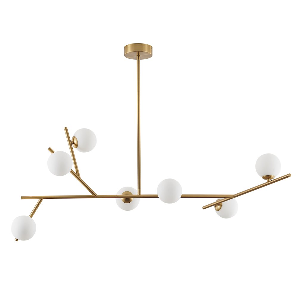 7-Light Brass Chandelier With White Glass Shades. Picture 2
