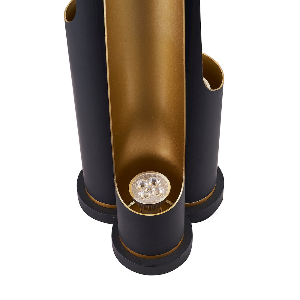 3-Light Matte Black Table Lamp With Gold Interior. Picture 4