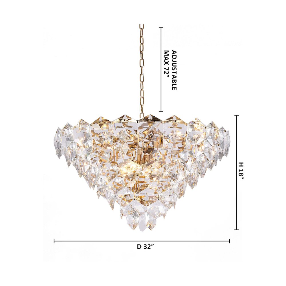 15-Light Gold Chandelier With Clear Hanging Crystals. Picture 1
