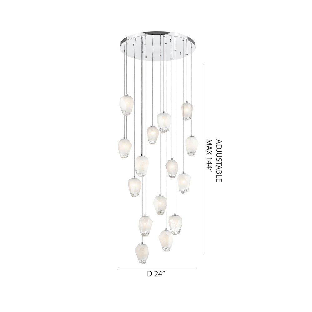 15-Light Chrome Chandelier With White Glass Pendants. Picture 4