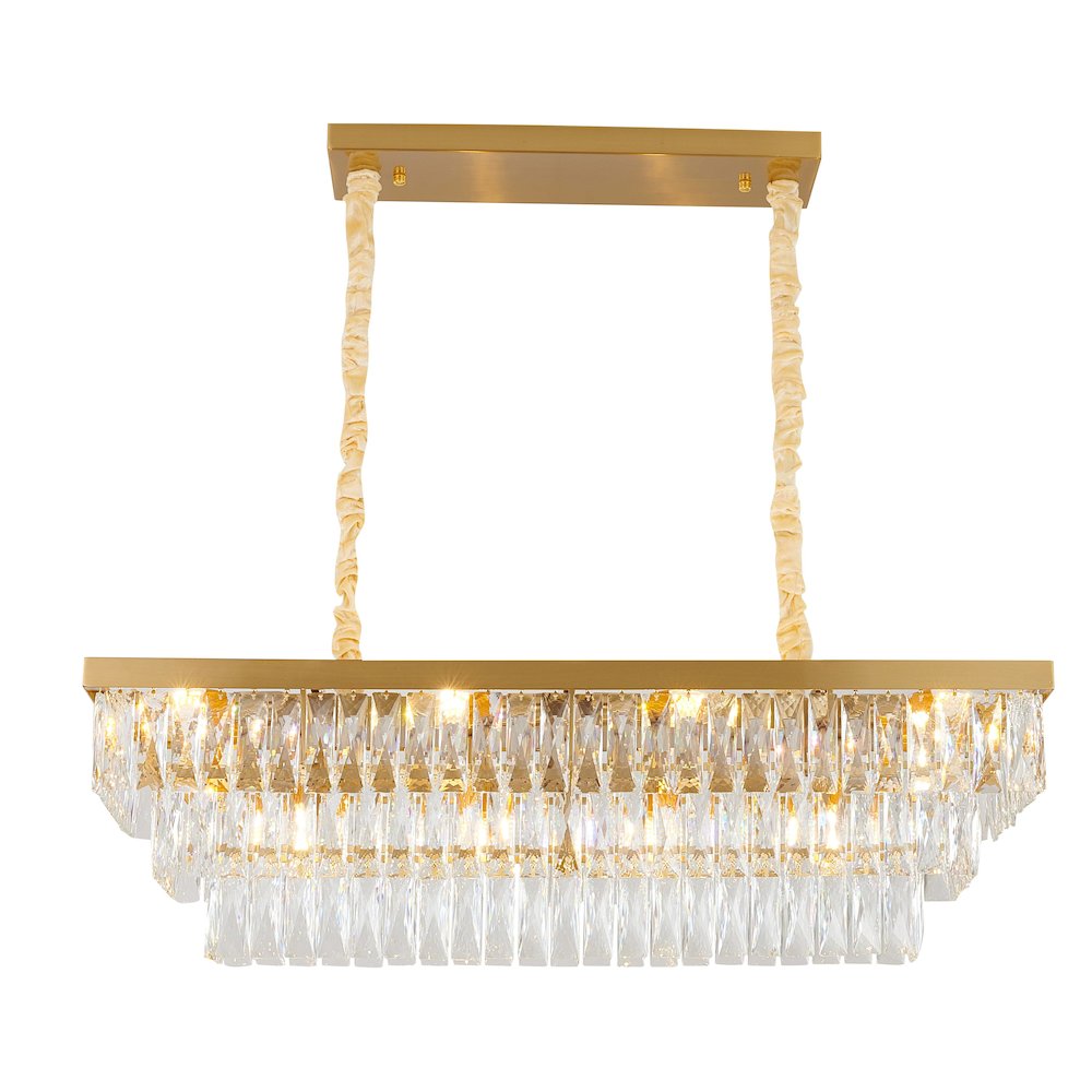 12-Light Gold Metal Chandelier With Clear Crystal. Picture 3