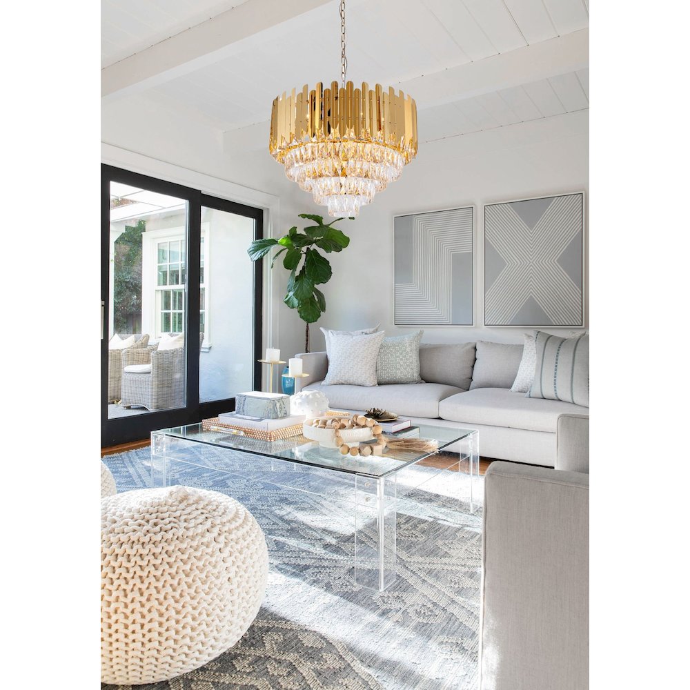 15-Light Gold Stainless Steel Chandelier With Clear Crystals. Picture 8