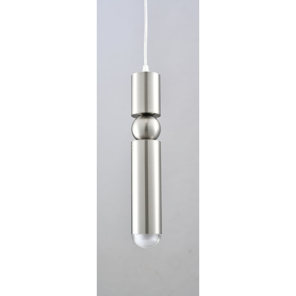 1-Light Shiny Nickel Single Pendant With A Frosted Glass Diffuser. Picture 4