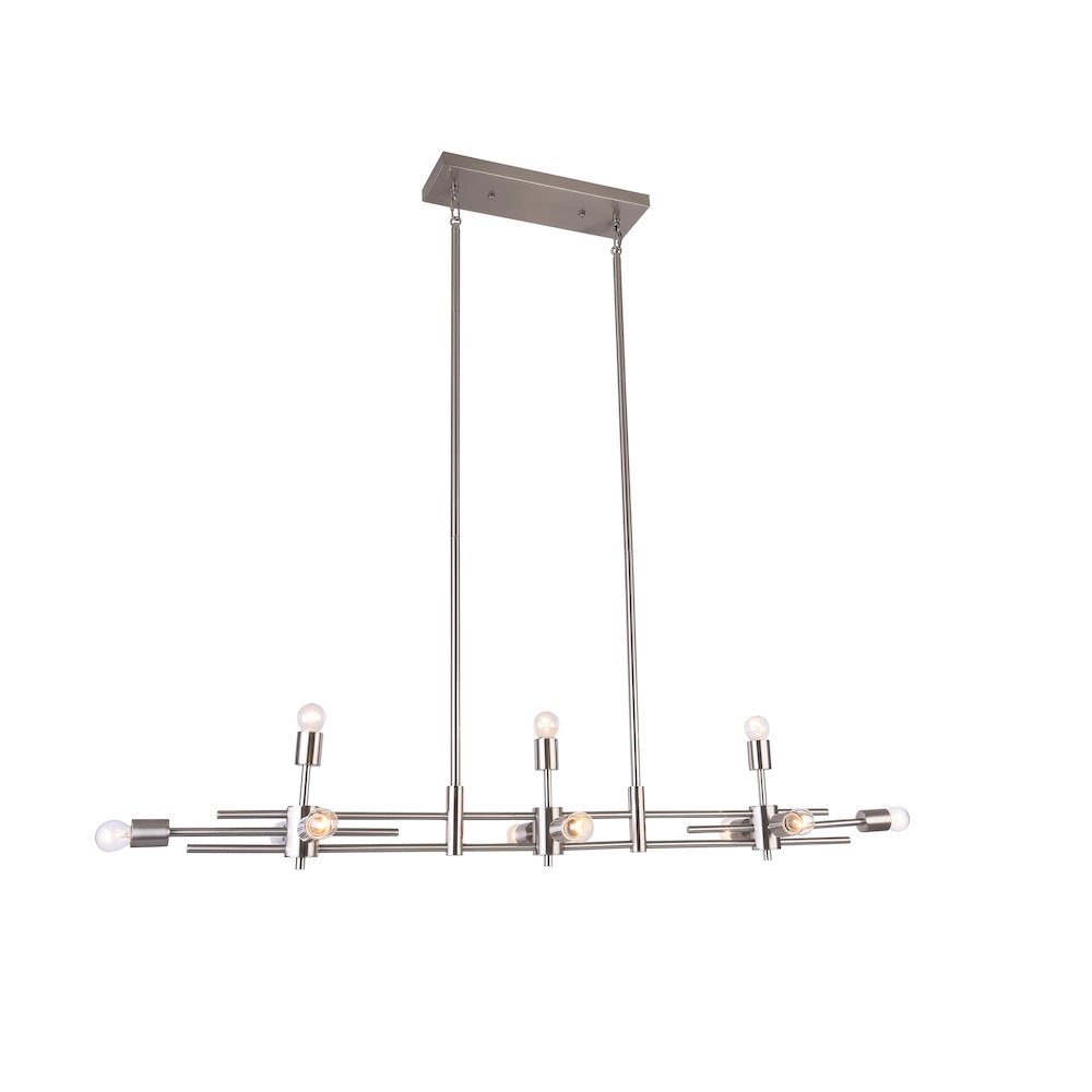11-Light Shiny Nickel Metal Chandelier With Visible Bulbs. Picture 1
