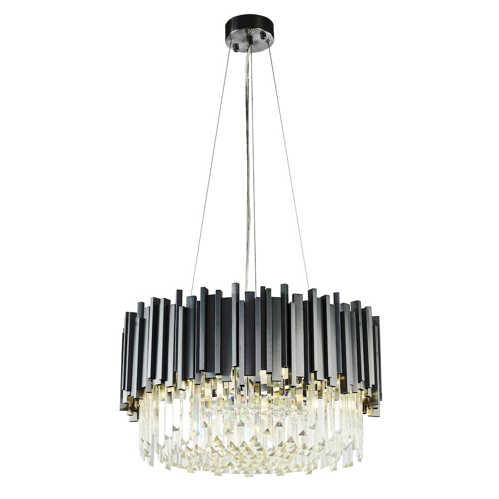 8-Light Black Stainless Steel Chandelier With Clear Crystals. Picture 1