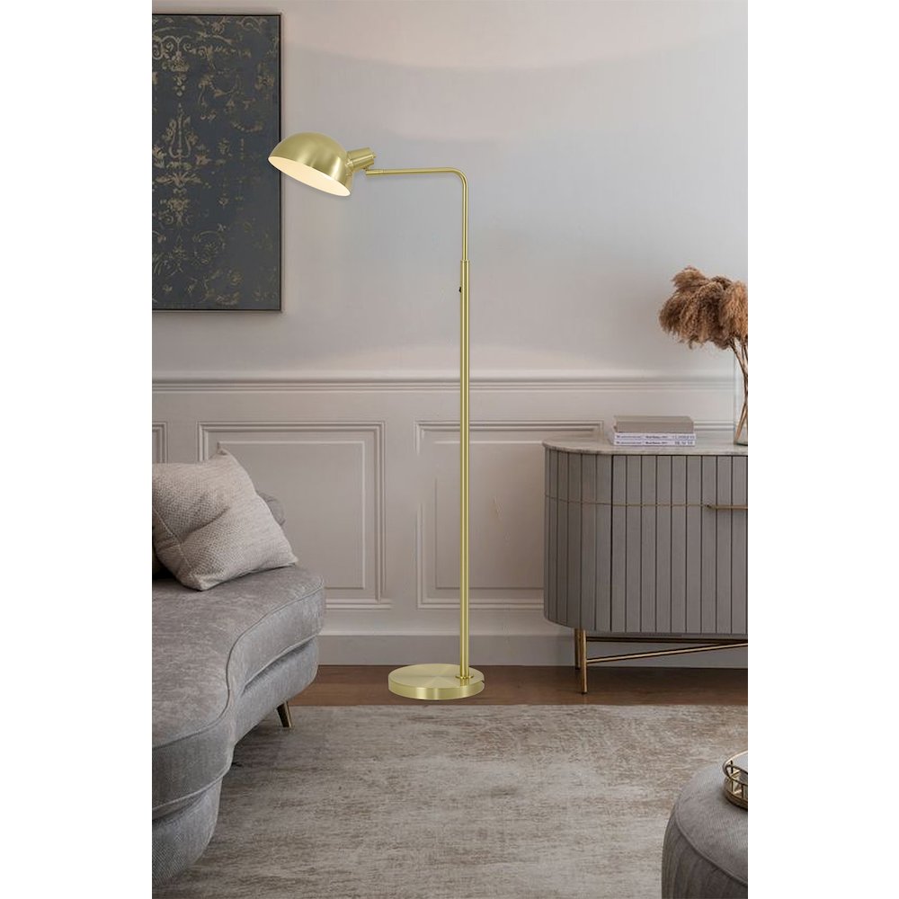 1-Light Satin Brass Metal Floor Lamp With A Metal Shade. Picture 8