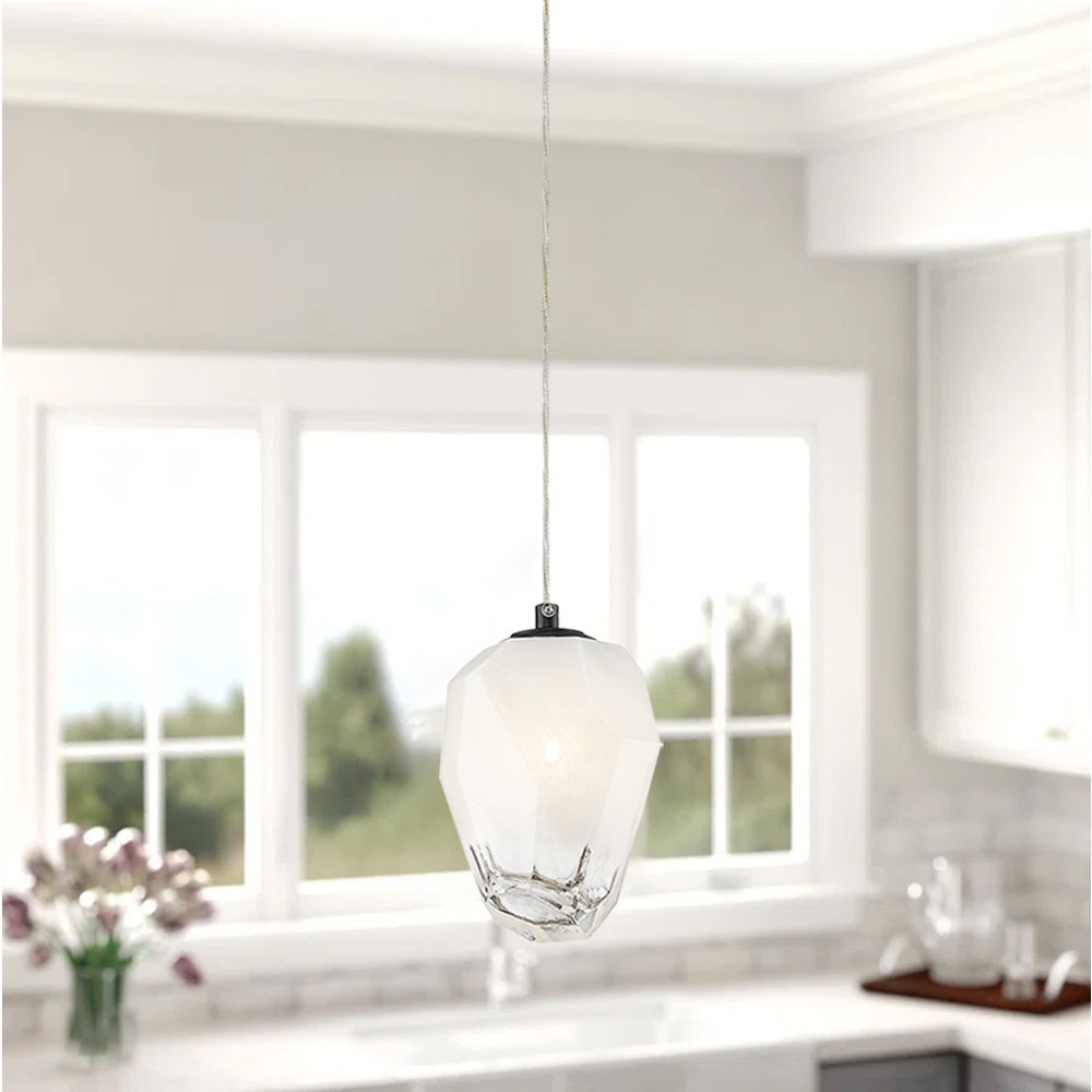 1-Light Black Pendant With A White Glass Shade. Picture 4