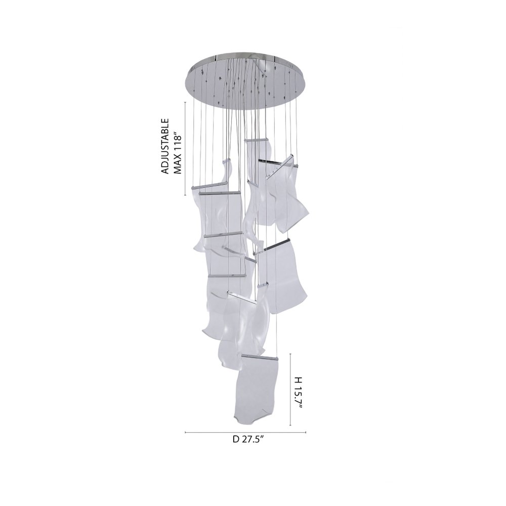 8-Light Chrome Chandelier With Acrylic Crumbled Sheet Pendants. Picture 7