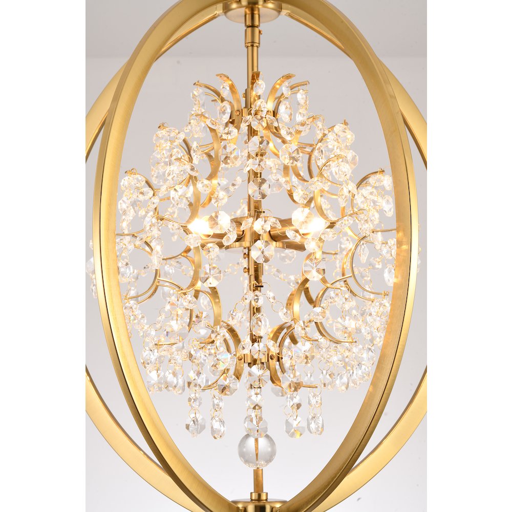 4-Light Antique Brass Metal Chandelier With Clear Crystals. Picture 3
