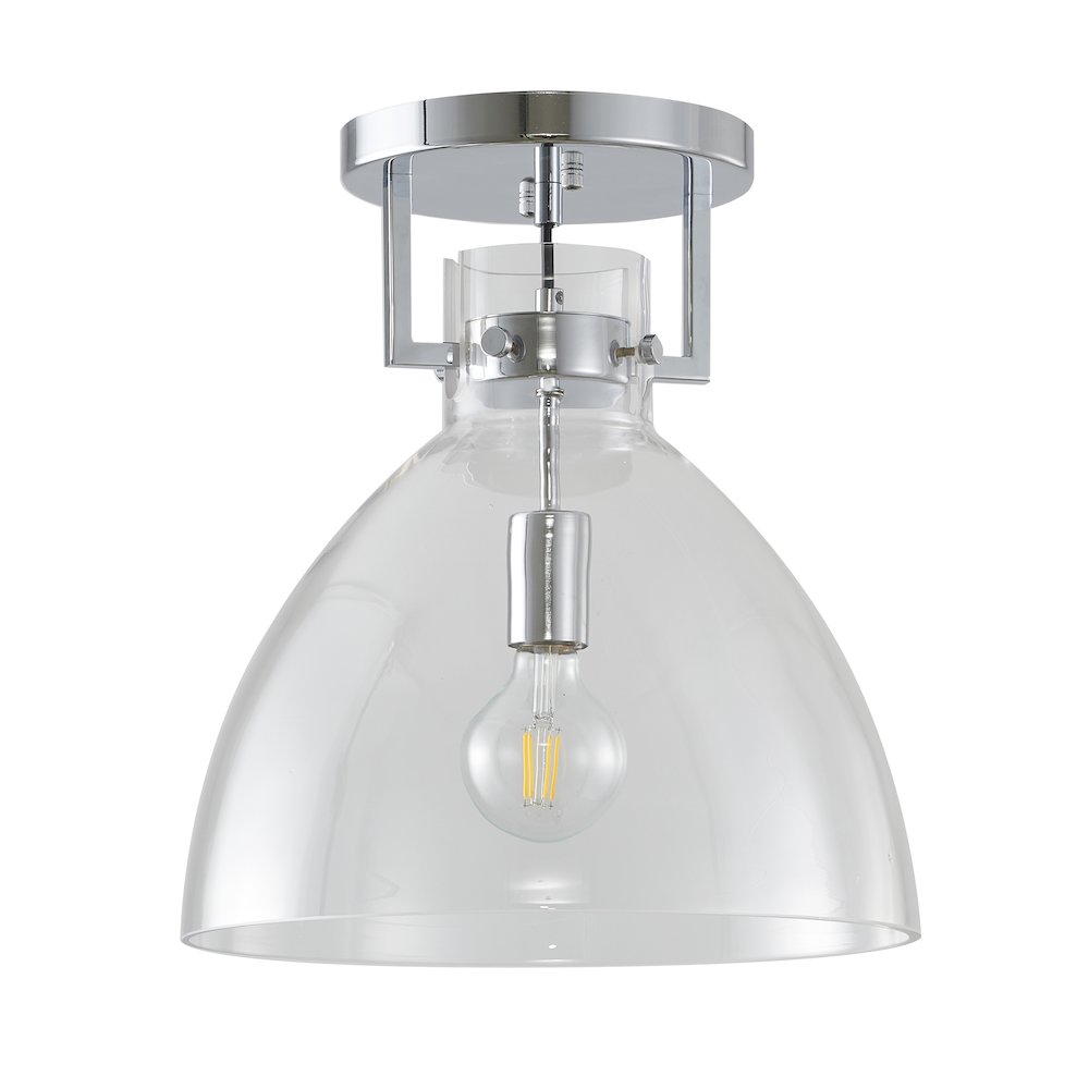 1-Light Chrome Semi Flush Mount With A Clear Glass Shade. Picture 2