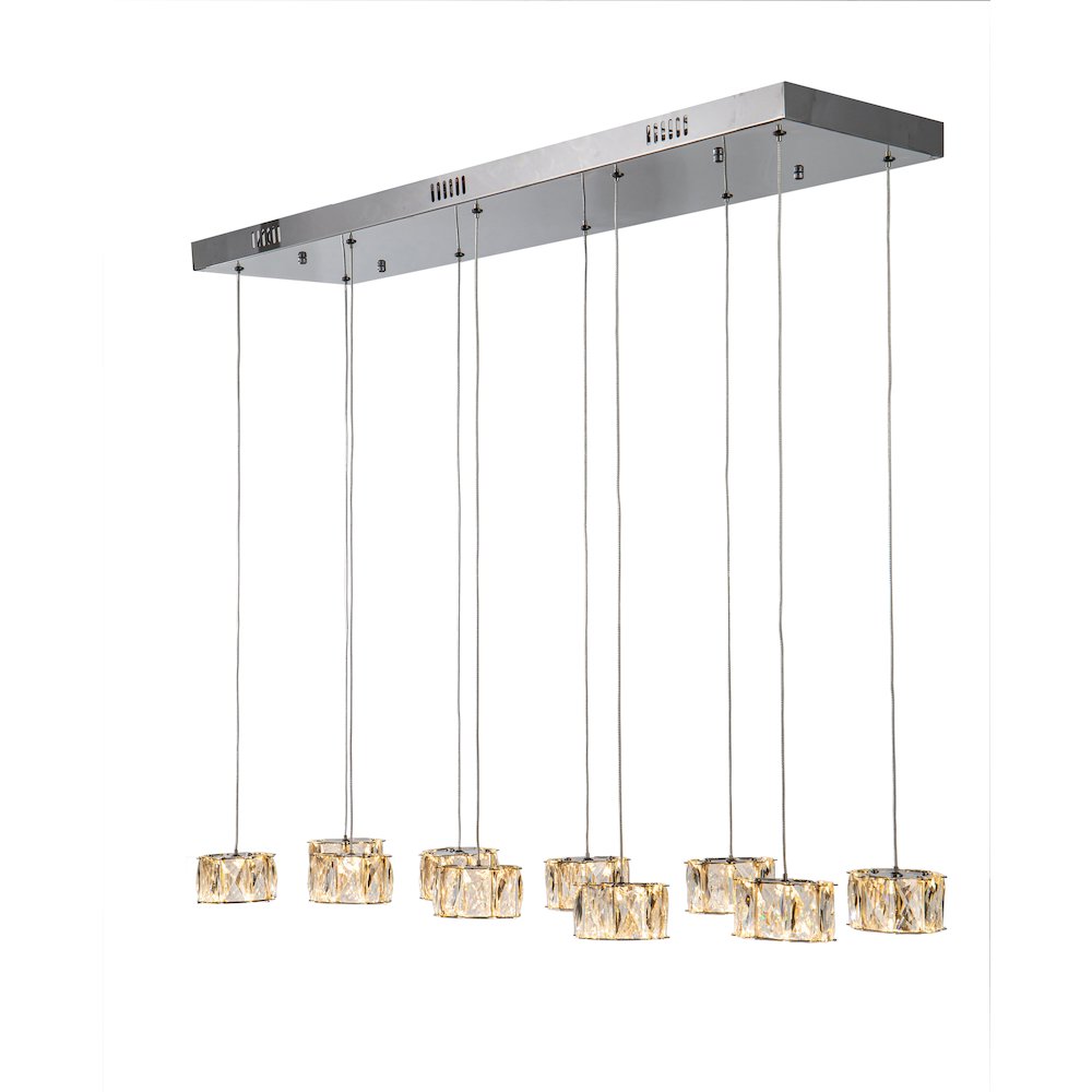 10-Light Chrome LED Chandelier With Clear Crystal Accents. Picture 2
