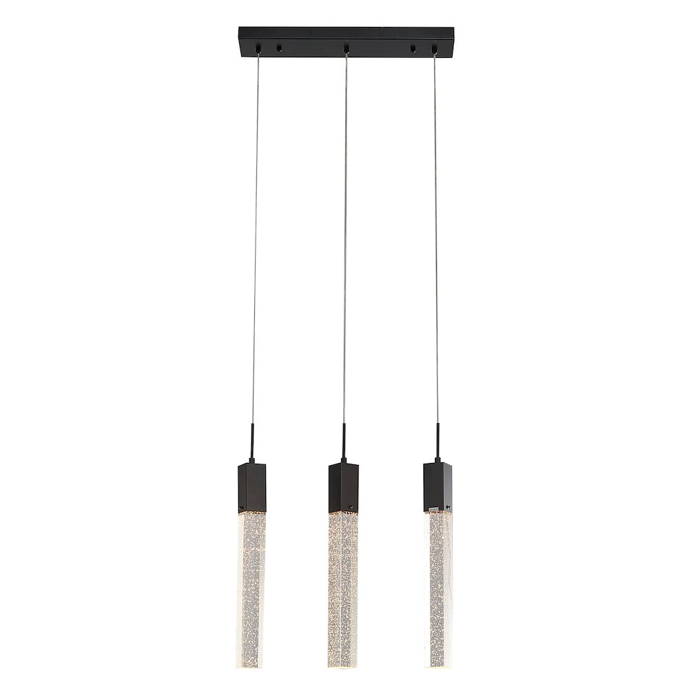 3-Light Matte Black Island Lighting With A Clear Bubble Crystal. Picture 1