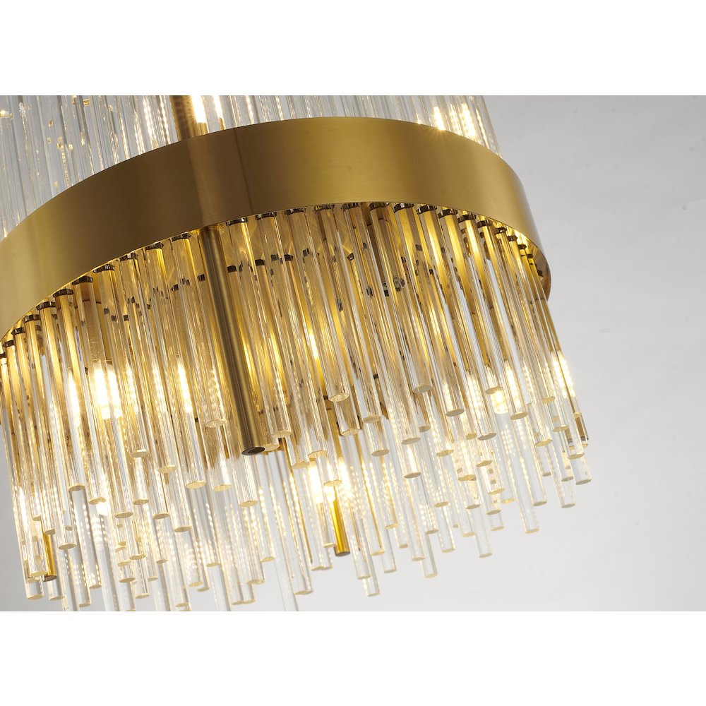 10-Light Gold Chandelier With Clear Glass Rods. Picture 3