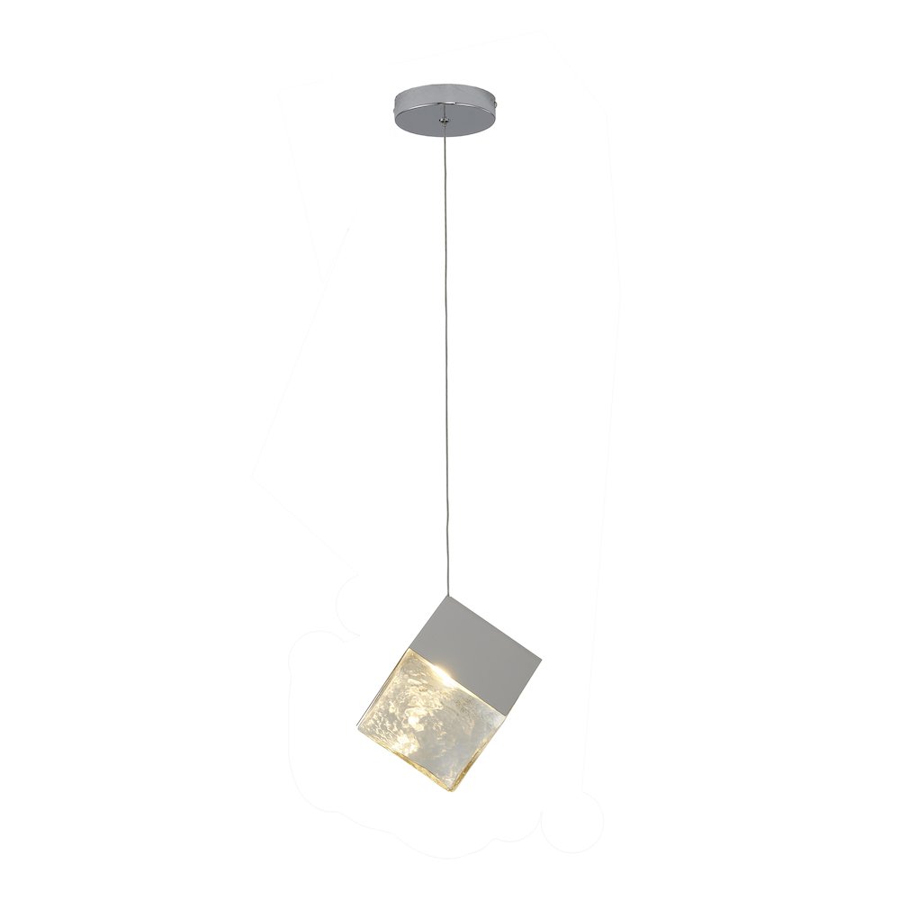 1-Light Chrome Cubed Pendant With A Clear Distorted Glass Shade. Picture 1