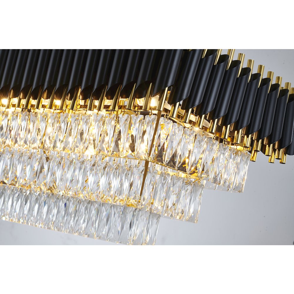 14-Light black and gold chandelier, clear hanging crystal in a rectangular shape. Picture 11