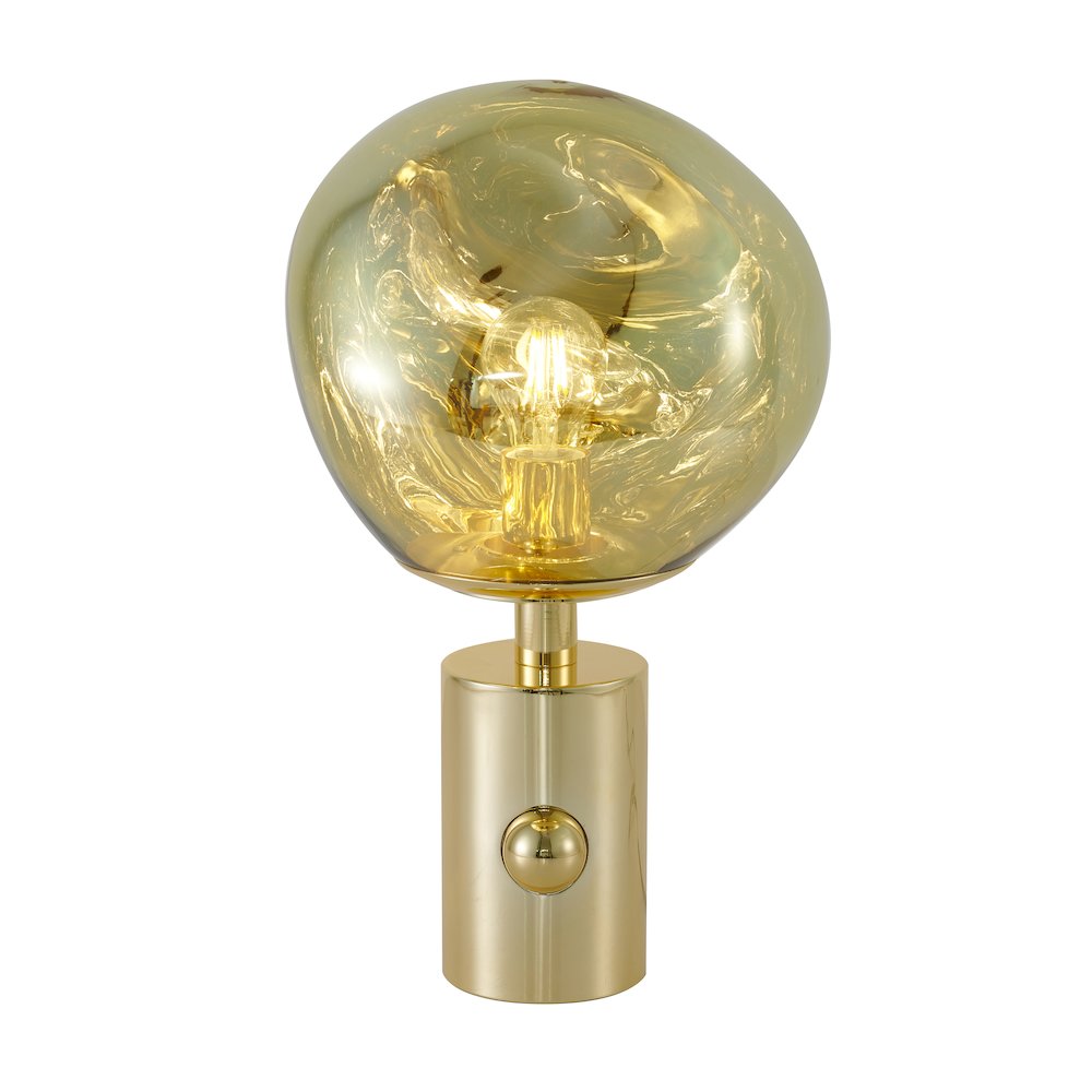 1-Light Gold Metal Table Lamp With A Gold Acrylic Distorted ORB Shade. Picture 1