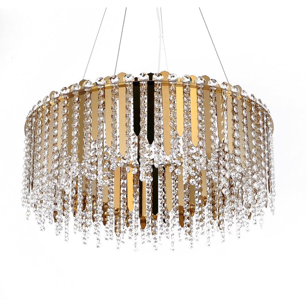 12-Light Gold Stainless Steel Chandelier With Clear Crystal Accents. Picture 2