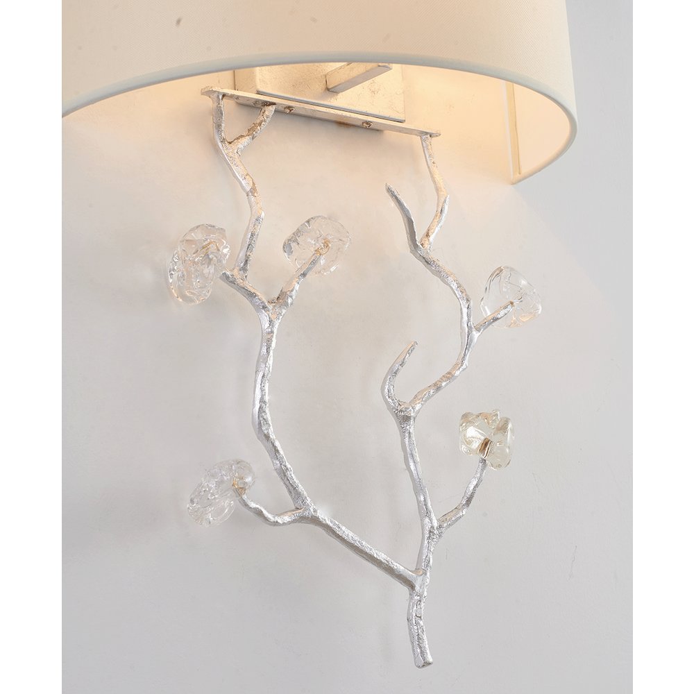 1-Light Silver Wall Sconce With Clear Glass Accents And A Fabric Shade. Picture 5