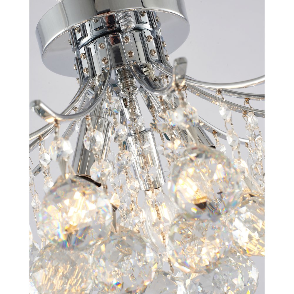 3-Light Chrome Metal Flush Mount With Clear Crystals. Picture 3