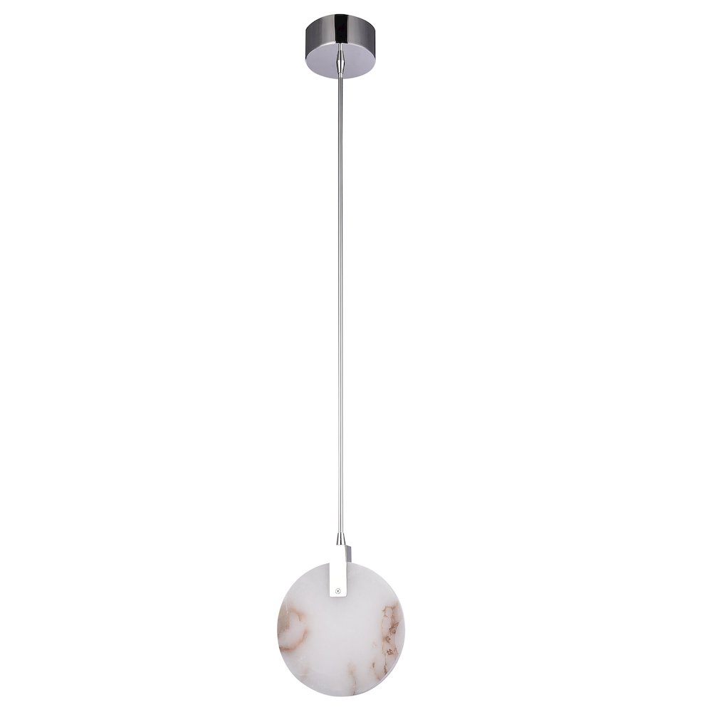 1-Light Chrome Stainless Steel LED Pendant With A Round Spanish Alabaster. Picture 2