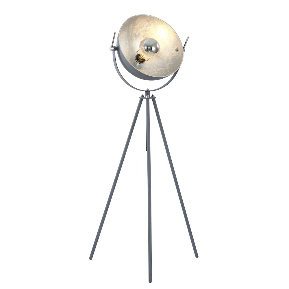1-Light Grey Metal Floor Lamp With A Silver Leaf Interior Shade. Picture 4