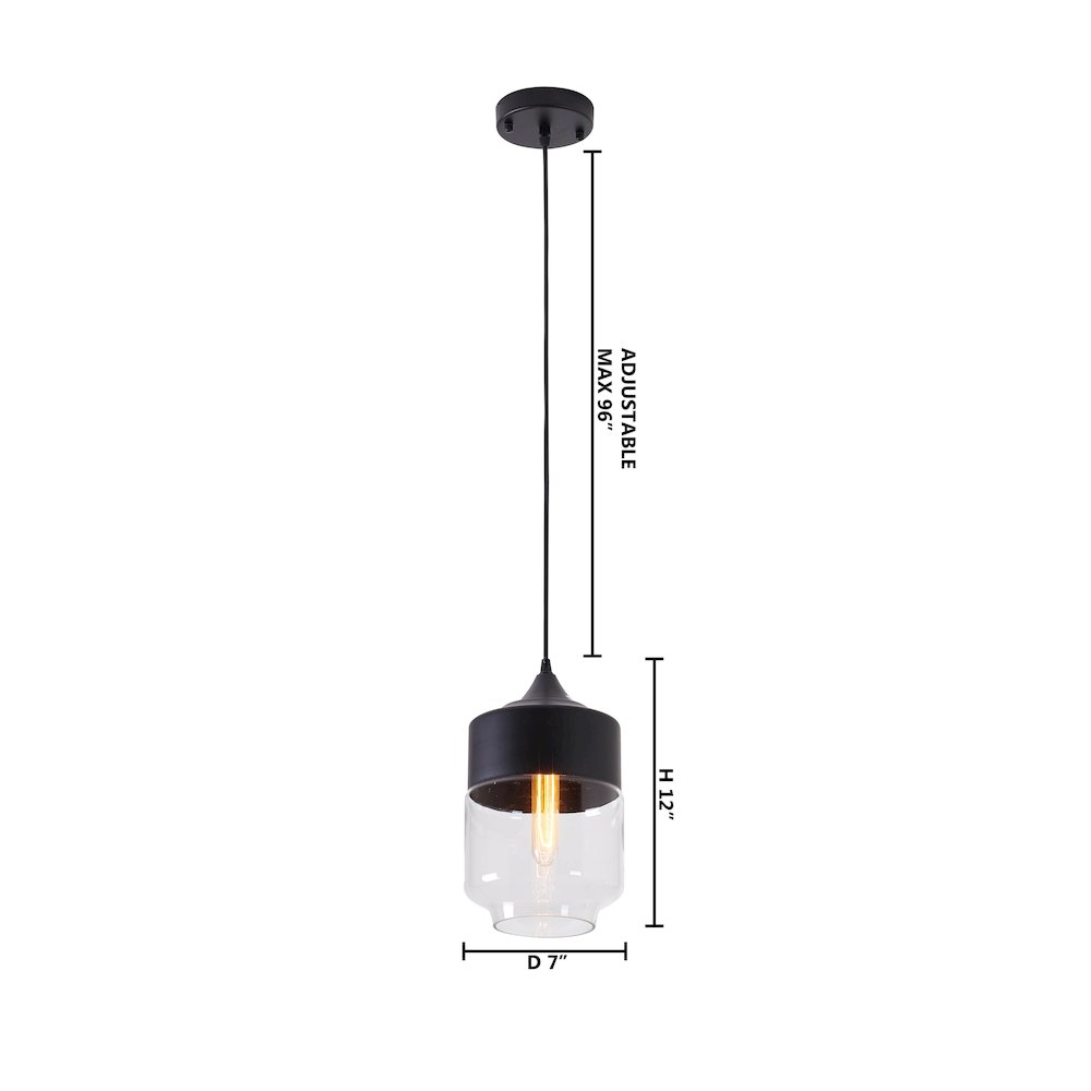 1-Light Matte Black Single Pendant With A Clear Glass Shade. Picture 6