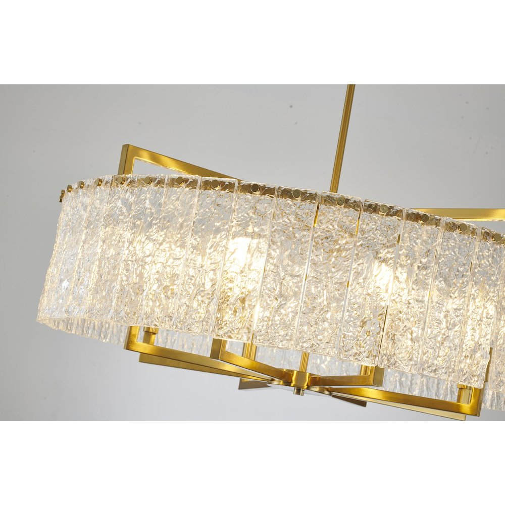 8-Light Brass Chandelier With Hanging Clear Rippled Glass. Picture 4
