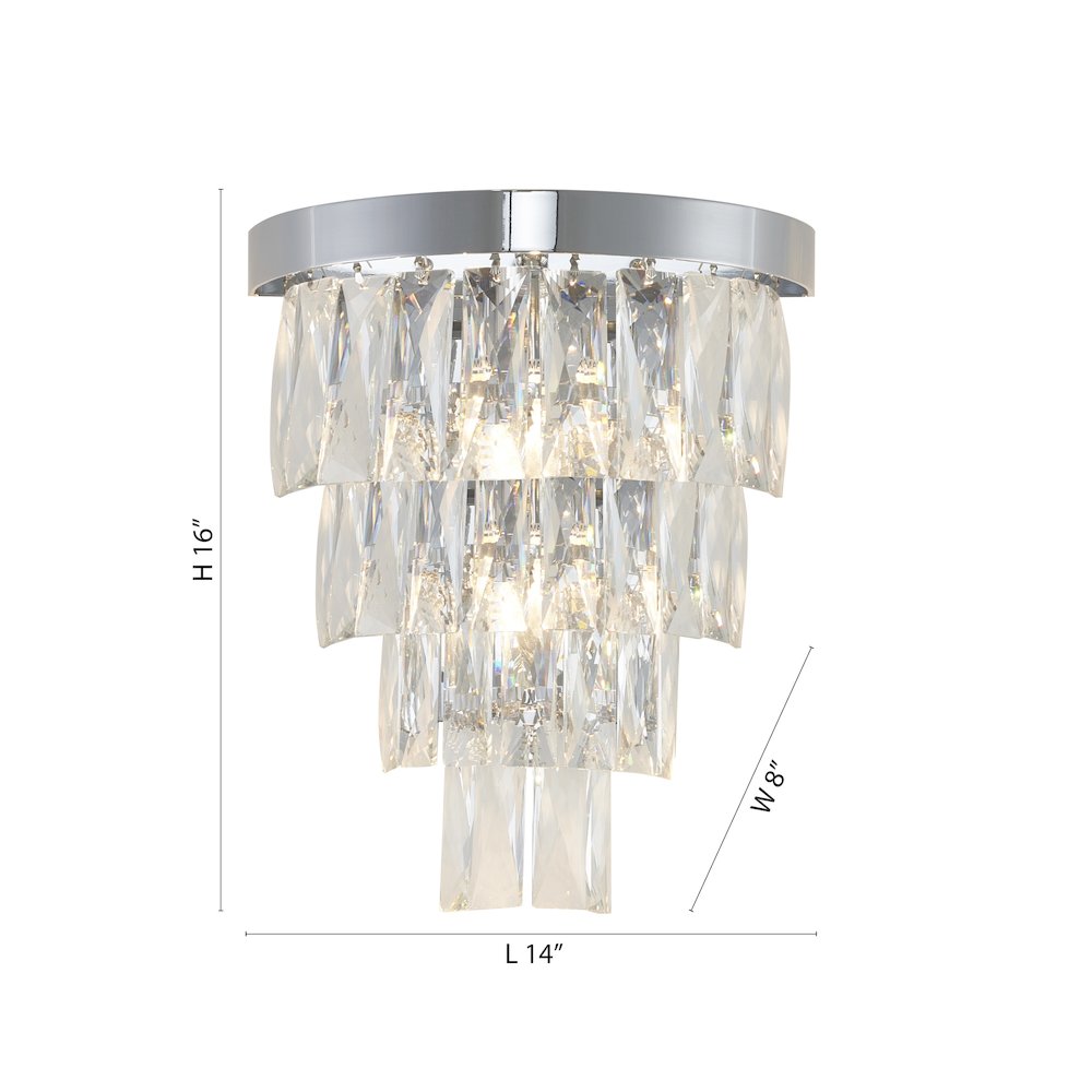 3-Light Chrome Wall Sconce With Clear Hanging Crystals. Picture 5