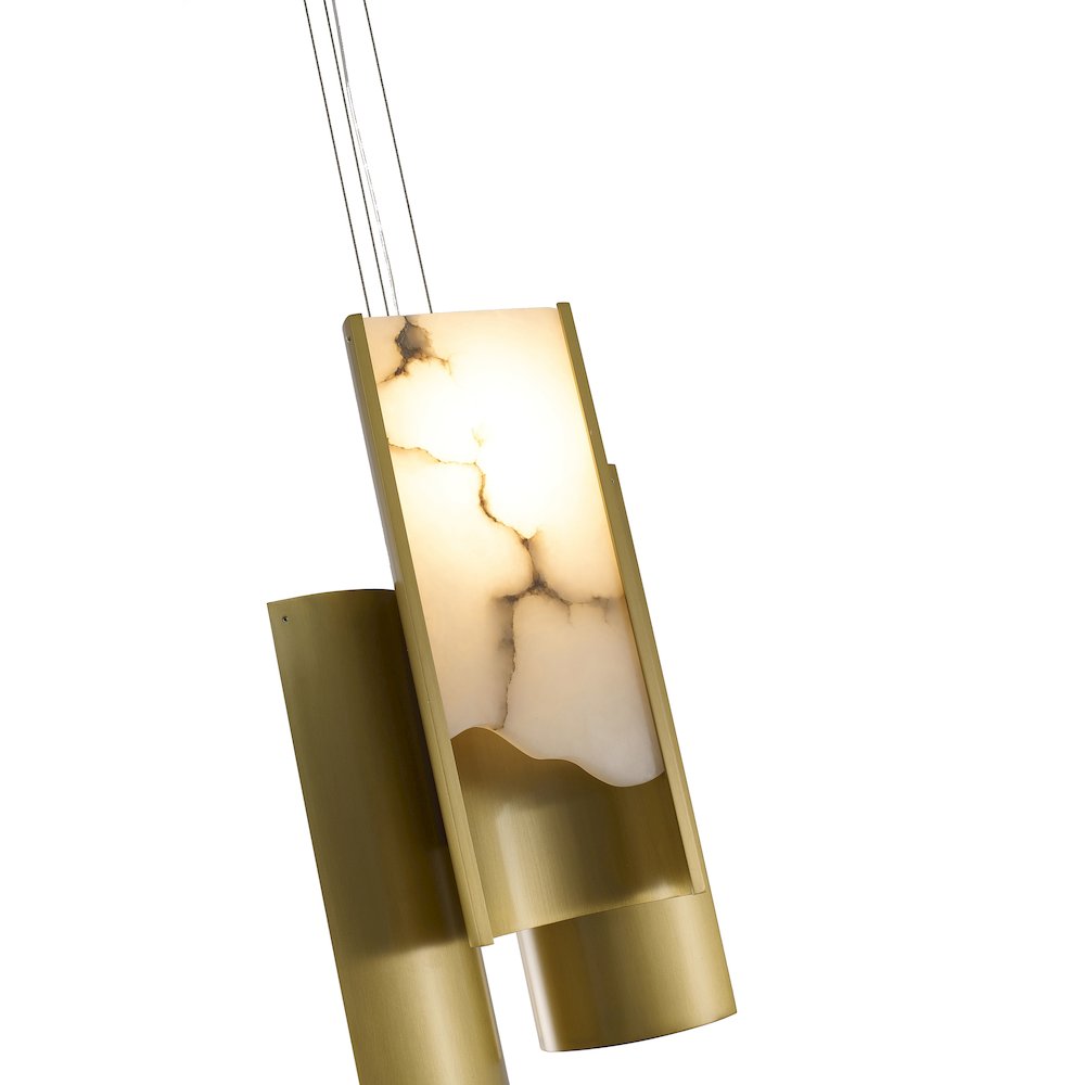 3-Light Satin Brass Aluminum LED Pendant With White Alabaster Accents. Picture 3