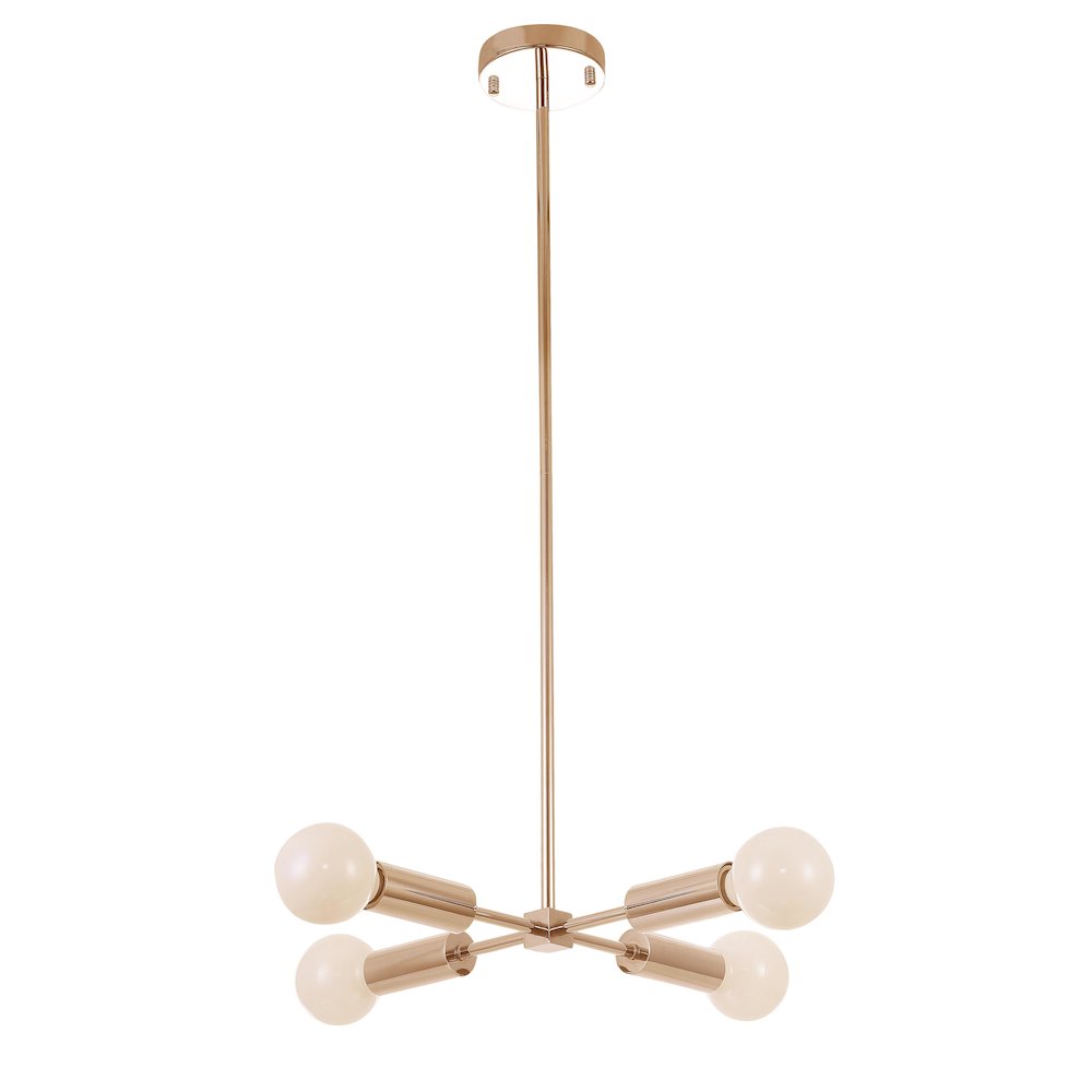4-Light Gold Chandelier With Four Arms And Visible Bulbs. Picture 1
