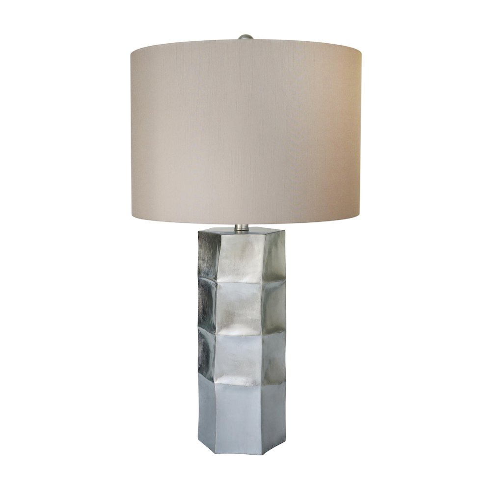 1-Light Silver Polyresin Table Lamp With A Drum Shade. Picture 1