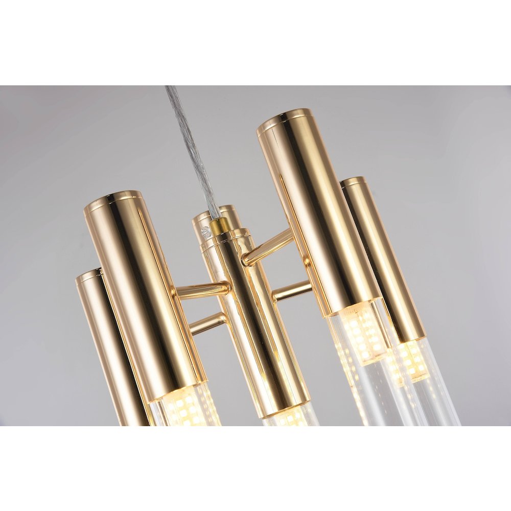 6-Light Gold Single Pendant With Clear Glass Tubes. Picture 3