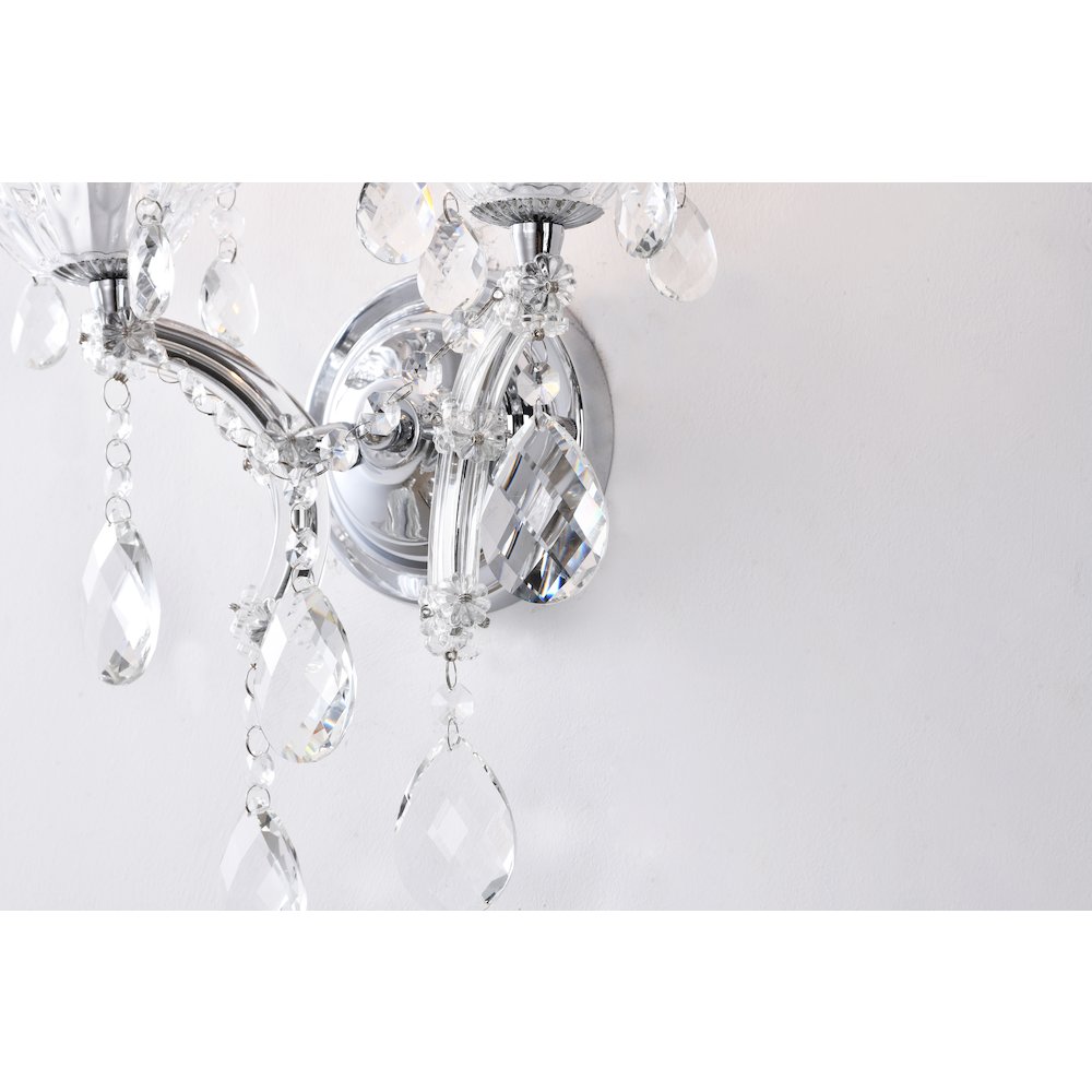 2-Light Chrome Metal Wall Sconce With Clear Crystal Accents. Picture 4