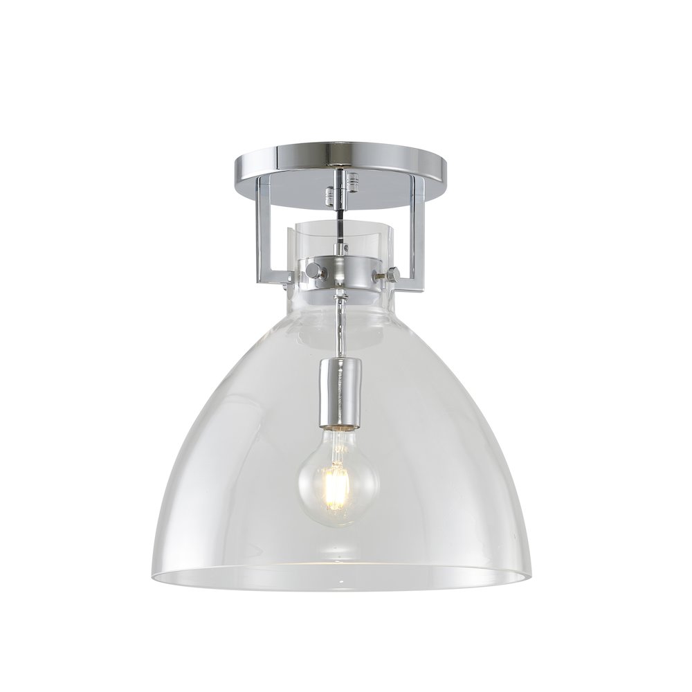 1-Light Chrome Semi Flush Mount With A Clear Glass Shade. Picture 1