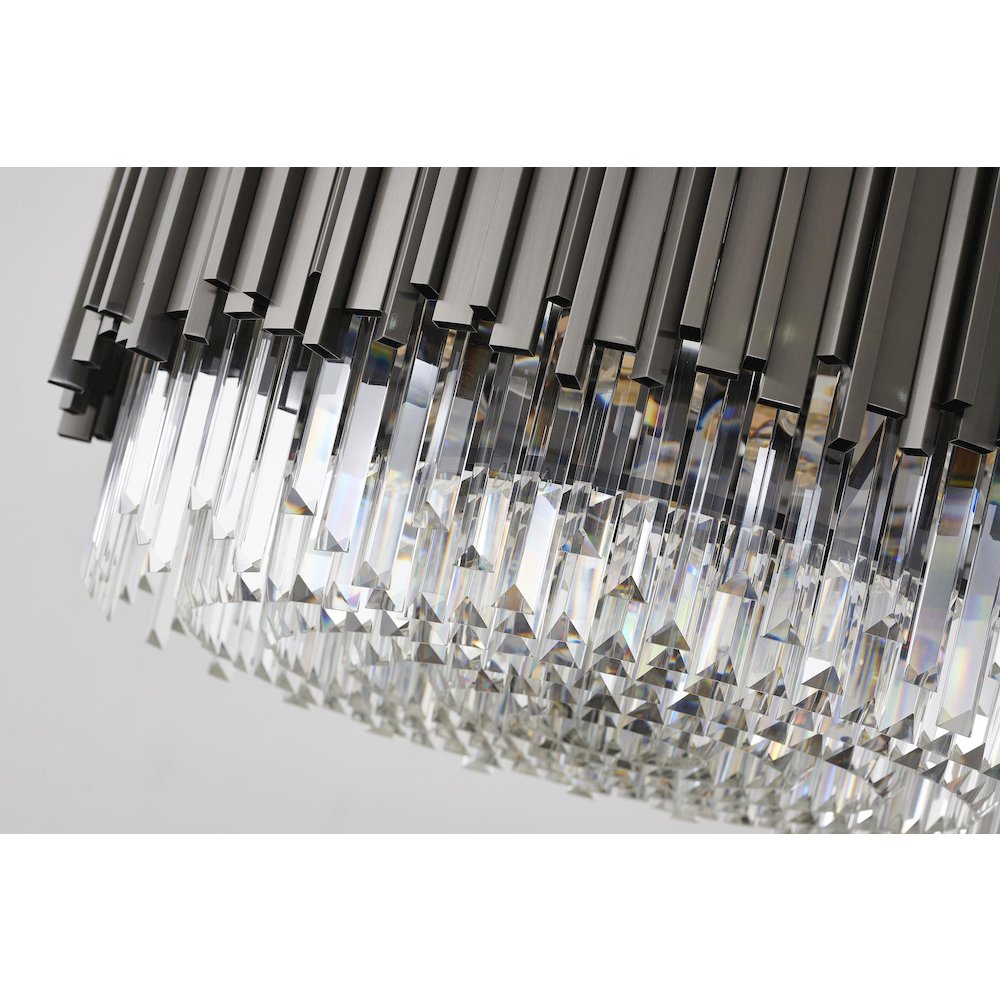 12-Light Black Stainless Steel Chandelier With Clear Crystals. Picture 3