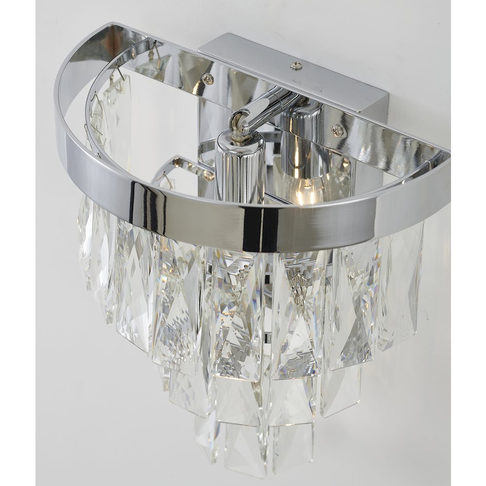 1-Light Chrome Wall Sconce With Clear Hanging Crystals. Picture 5