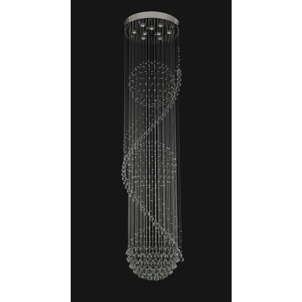 9-Light Chrome Chandelier With Clear Hanging Crystals And Beads. Picture 4