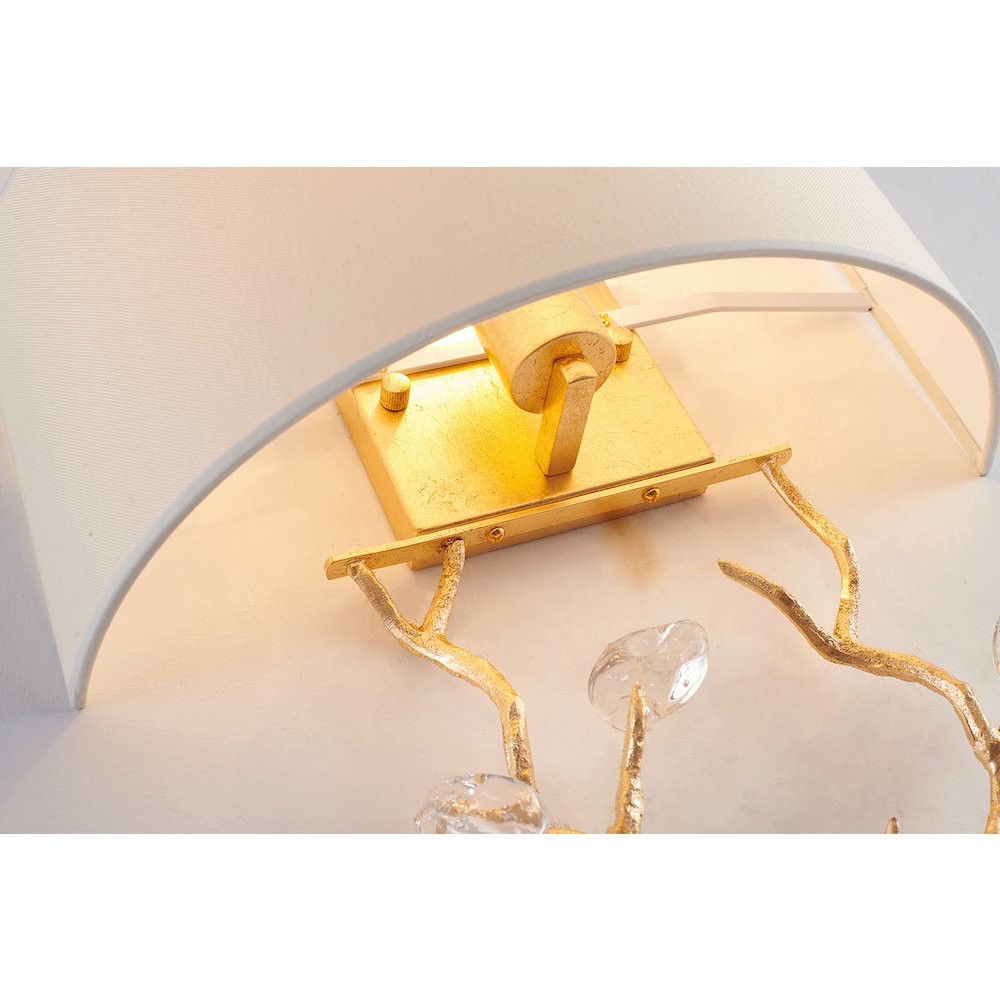 1-Light Gold Wall Sconce With Clear Glass Accents And A Fabric Shade. Picture 4