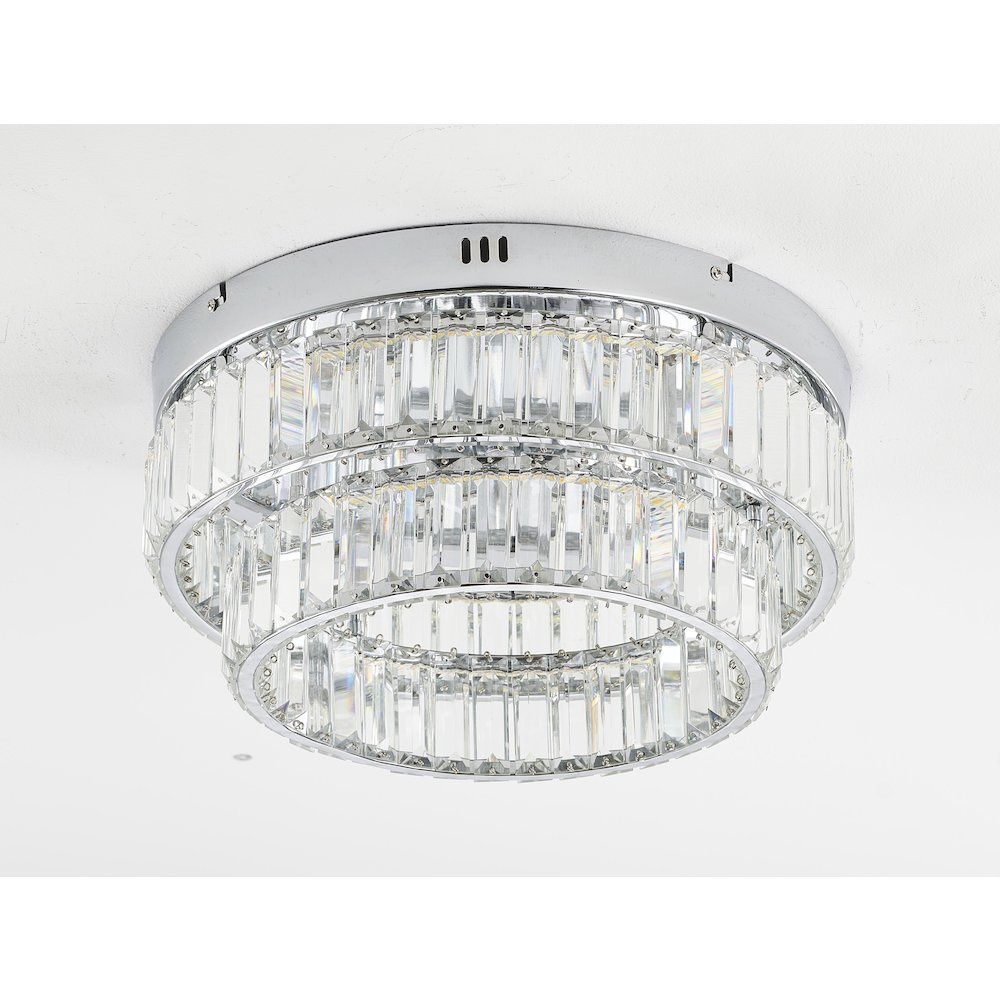 2-Light Chrome Dimmable LED Flush Mount With Clear Crystals. Picture 4