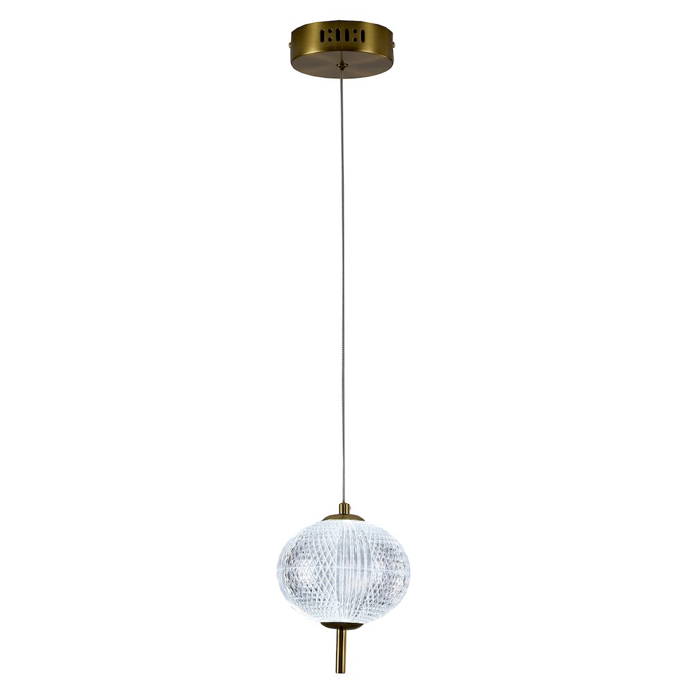 1-Light Brass Dimmable LED Single Pendant With A Clear PC Shade. Picture 1