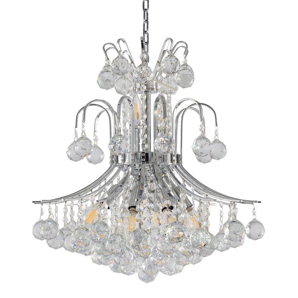 10-Light Chrome Chandelier With Clear Crystals. Picture 2