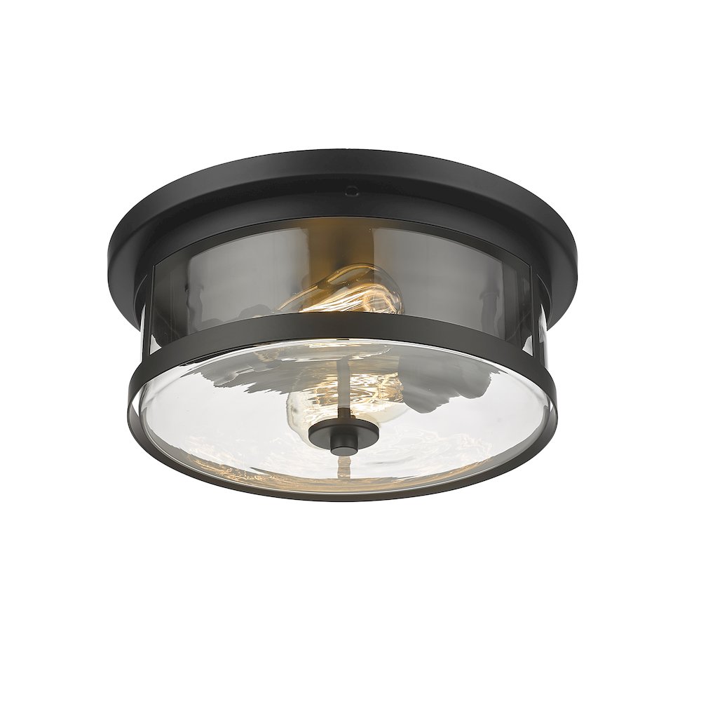 2-Light Black Flush Mount With A Clear Glass Shade. Picture 3