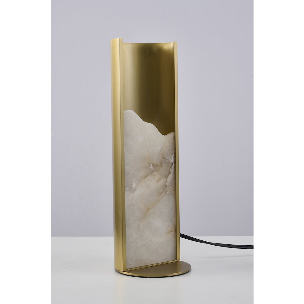 1-Light Stain Brass Aluminum Table Lamp With A White Alabaster. Picture 4