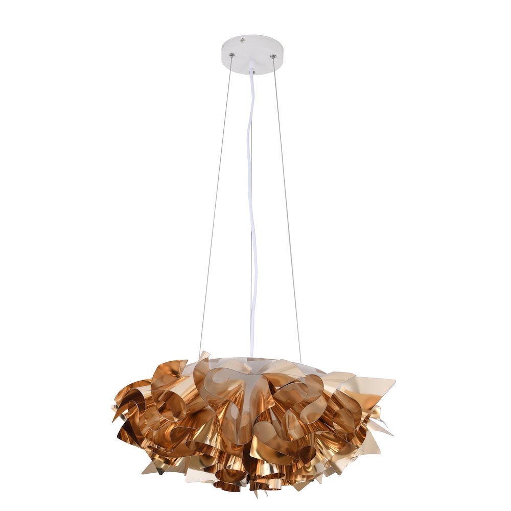 1-Light Shiny Gold Acrylic LED Chandelier With White hardware. Picture 2