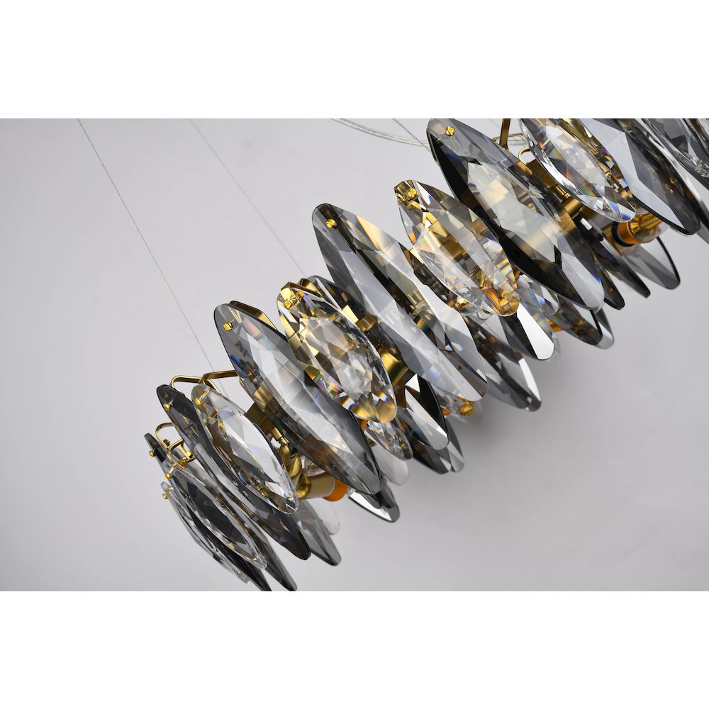 11-Light Brass Chandelier With Clear And Smoke Crystals. Picture 2