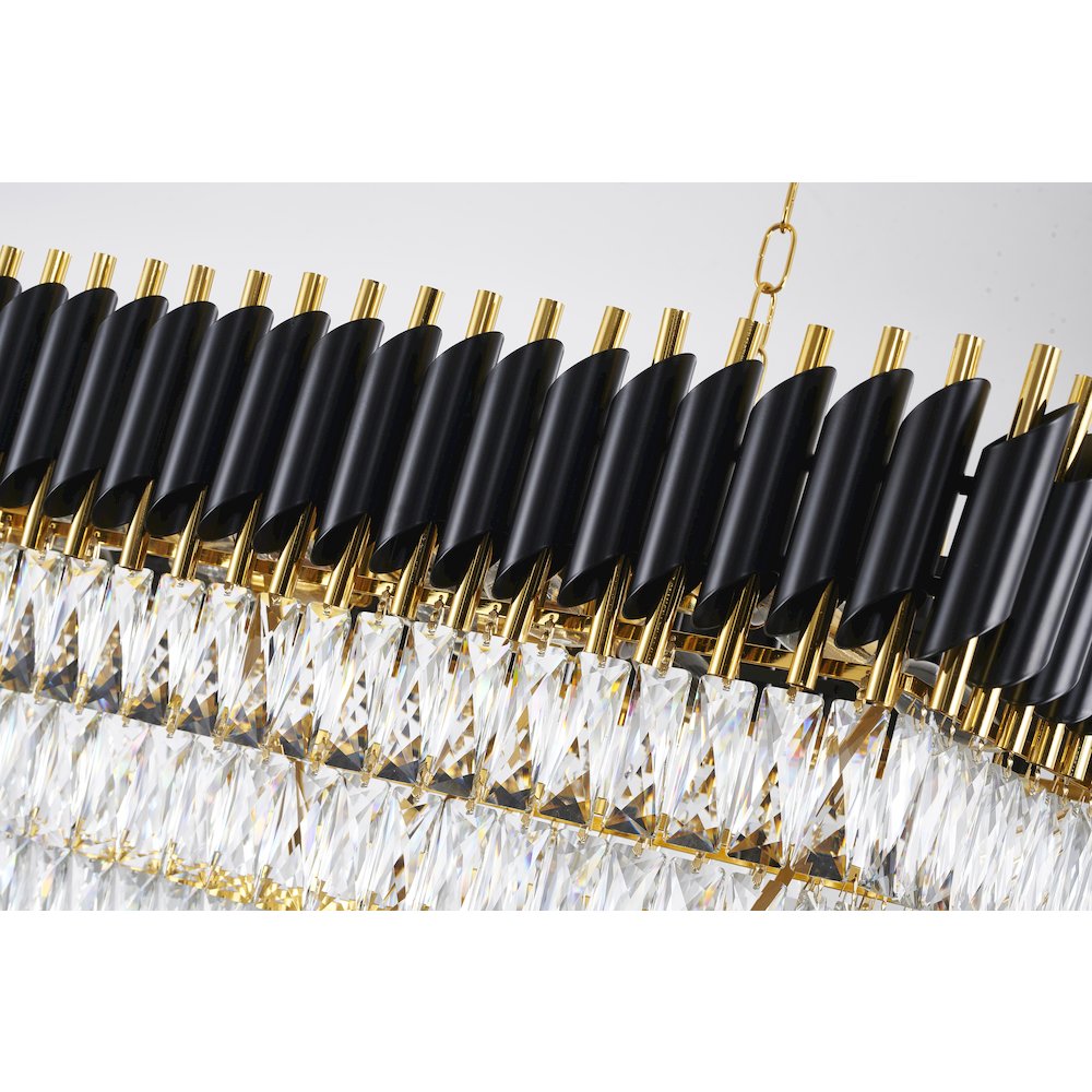 14-Light black and gold chandelier, clear hanging crystal in a rectangular shape. Picture 3