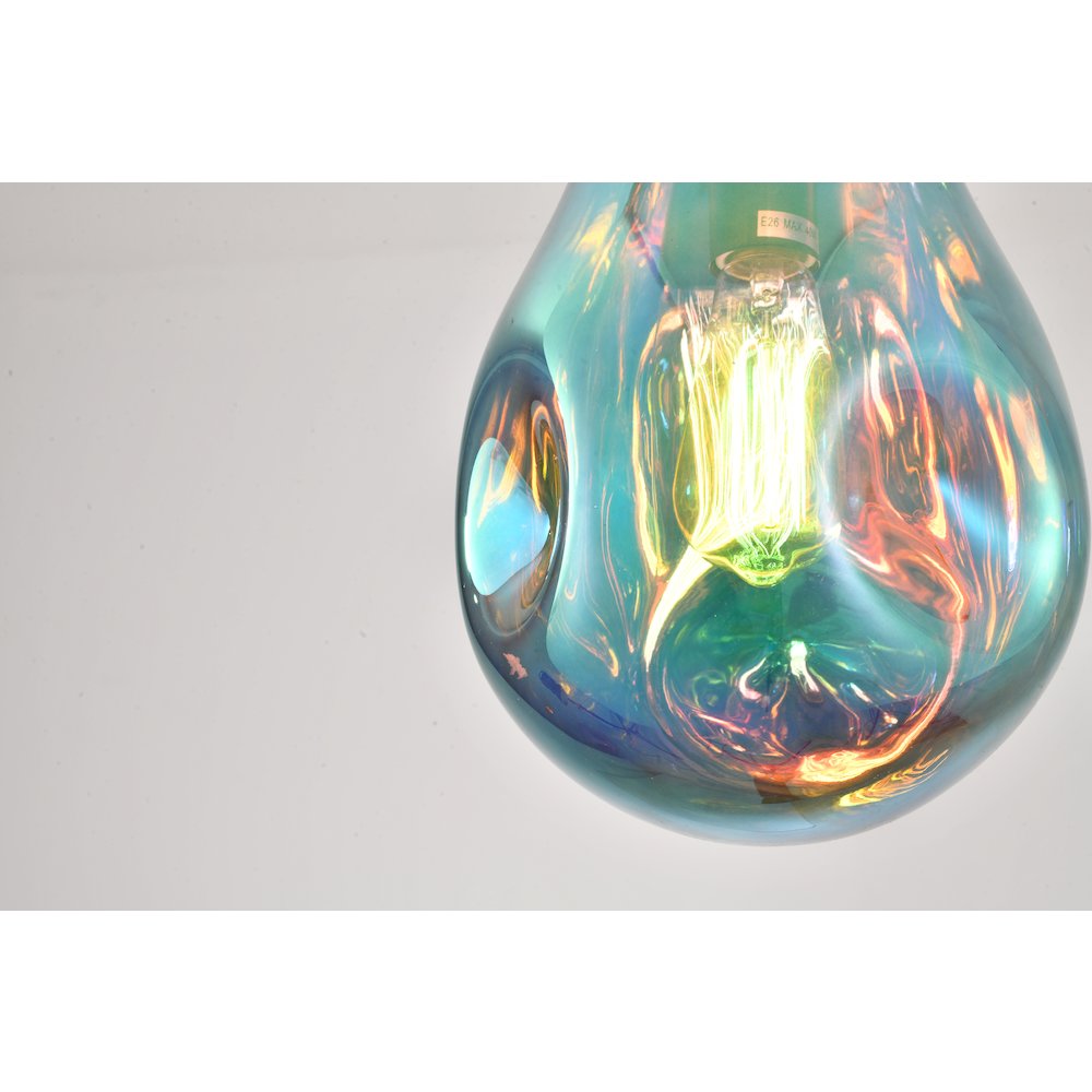 1-Light Black Single Pendant With A Blue Glass Shade. Picture 3